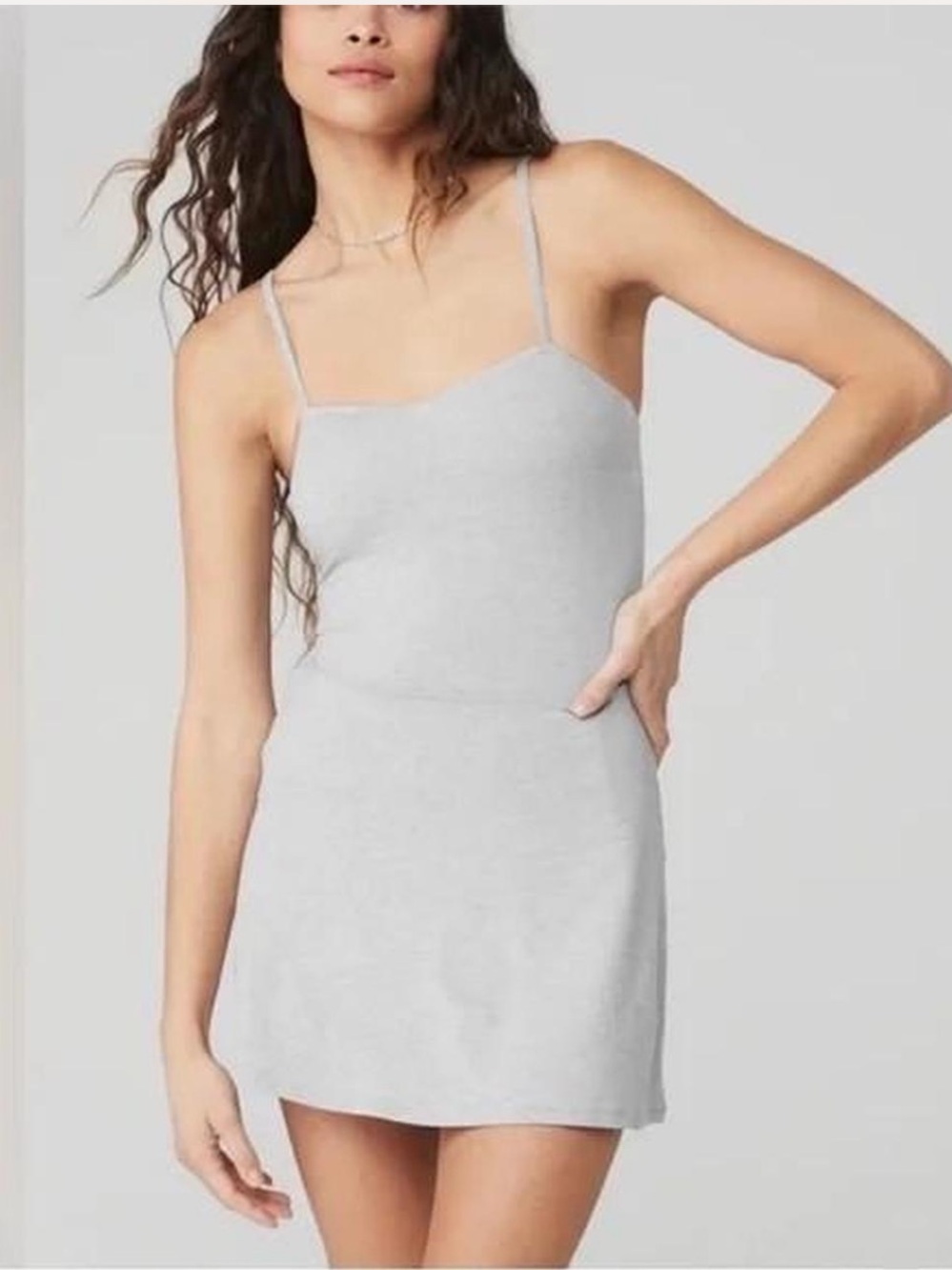 ALO Yoga Gray Spaghetti-Strap mini Dress with shorts sz L